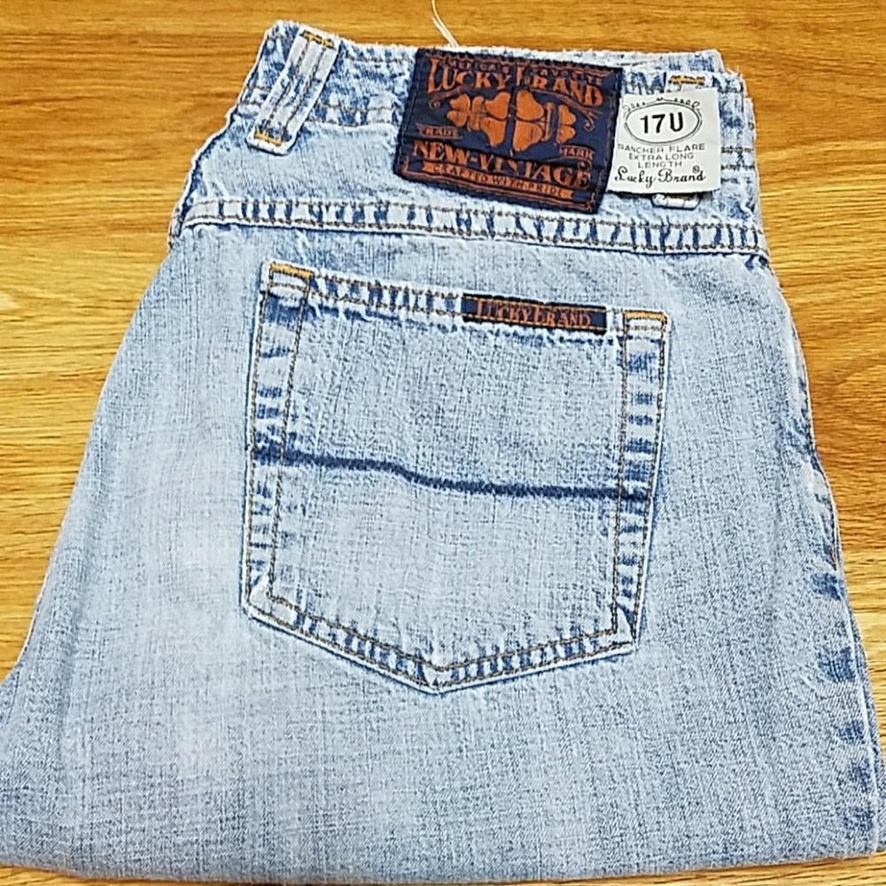 VINTAGE LUCKY BRAND 29x34 DUNGAREES FADED RANCHER FLARE GIRL'S WOMEN JEANS 17 U